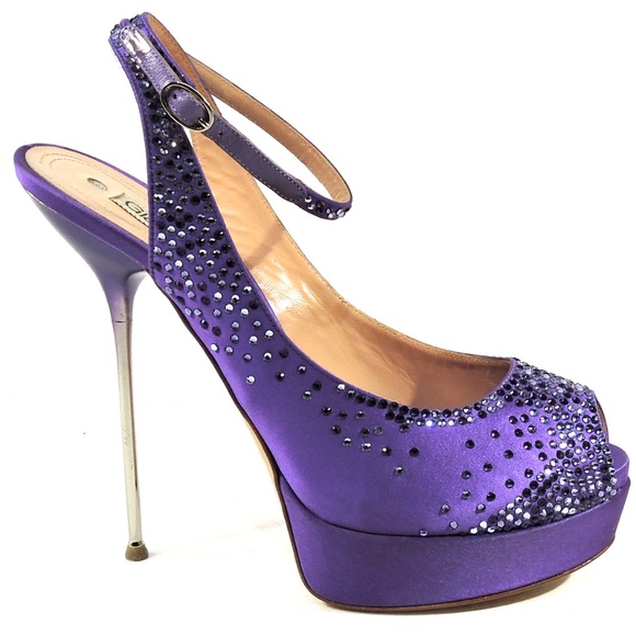 Gianmarco Lorenzi Shoes - GIANMARCO LORENZI 🇮🇹 WOMEN'S PURPLE SATIN FASHION PLATFORM SANDALS